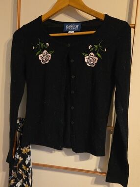 Collectif Black Floral Embroidered Cardigan Sweater